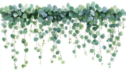 A watercolor illustration of cascading green leaves, creating a lush, natural aesthetic.