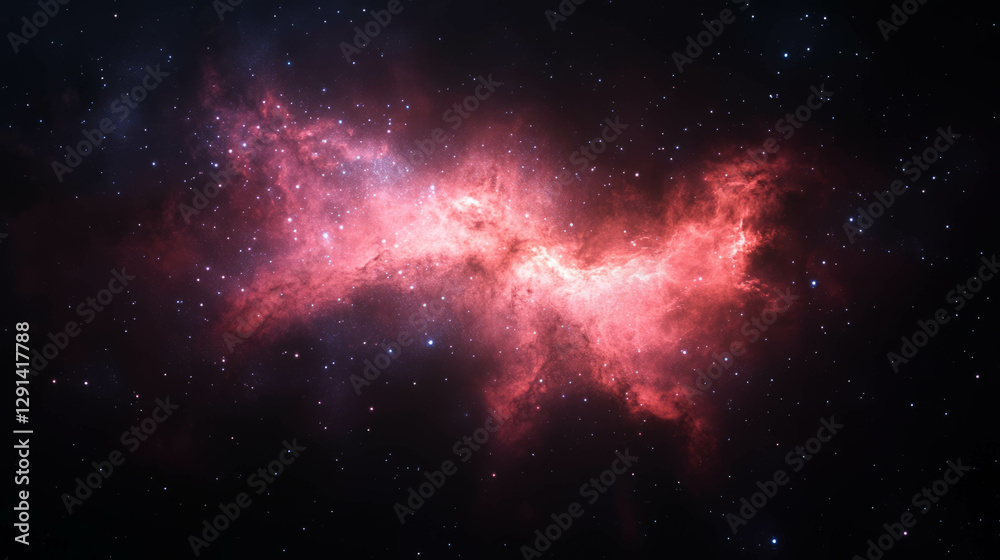 Poster celestial atmosphere with vibrant red nebula and starry sky for cosmic art and design