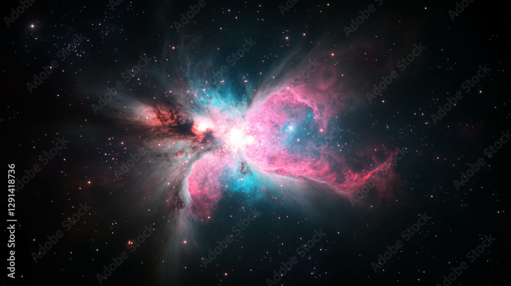 Poster Cosmic nebula with starlight reflections in deep space