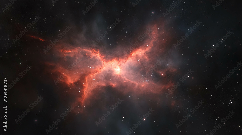 Poster cosmic dust and star light reflection in vast space nebula