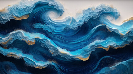 Obraz premium Oceanic Rhythms: An Artistic Rendering of Waves Cresting and Swirling with Dynamic Movement.