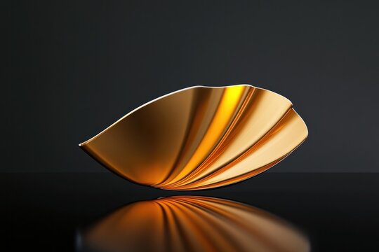 Elegant golden sculpture with smooth curves reflecting light bea
