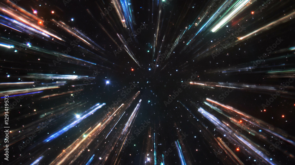 Poster cosmic burst of star light with sharp highlights and luminous trails