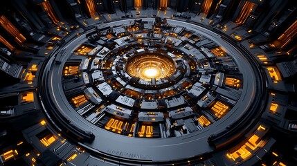 Intricate 3D Render of a Glowing Circular Machine Core AI Generated