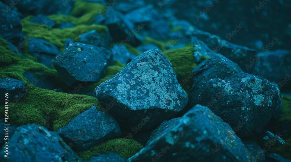 Poster moss-covered stone texture in natural environment for background design