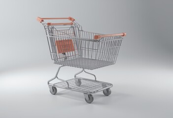  Shopping cart with a red handle and empty shelves