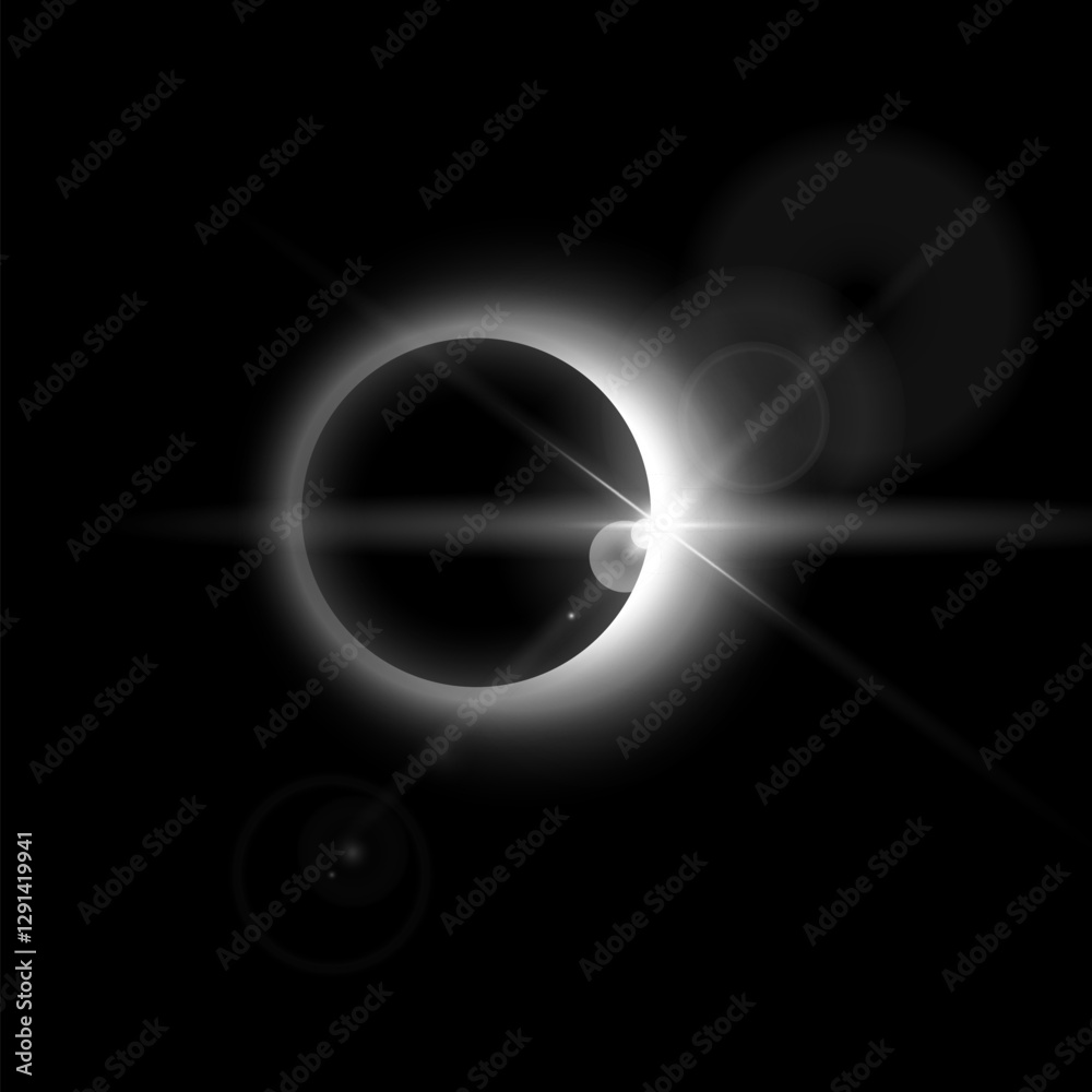 Canvas Prints vector black and white illustration of total solar or lunar eclipse with rays and highlights.