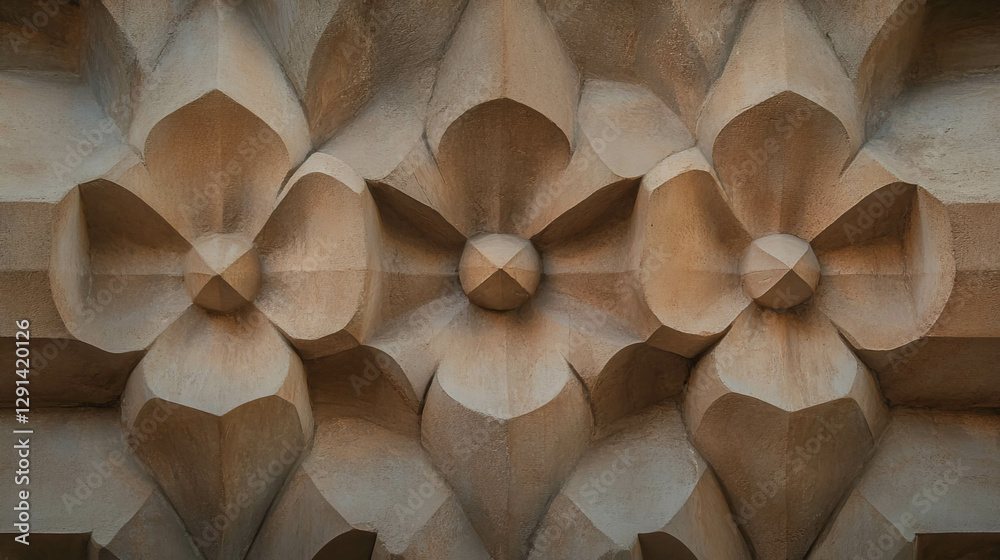 Poster Detailed stone wall with intricate carved patterns for architectural design