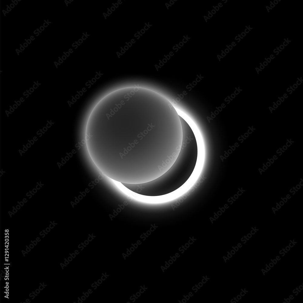 Wall mural solar or moon eclipse with white blur light, vector realistic partial planet eclipse in dark univers