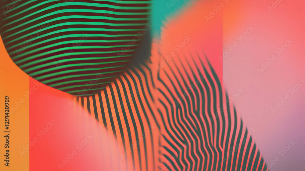 Poster Vibrant abstract background featuring striped patterns and dynamic shapes