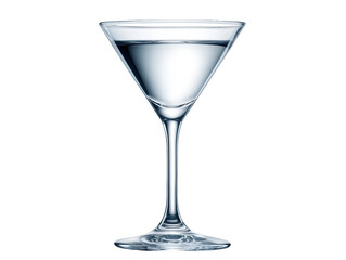 A sleek, elegant martini glass filled with clear liquid, showcasing its refined shape and clarity.