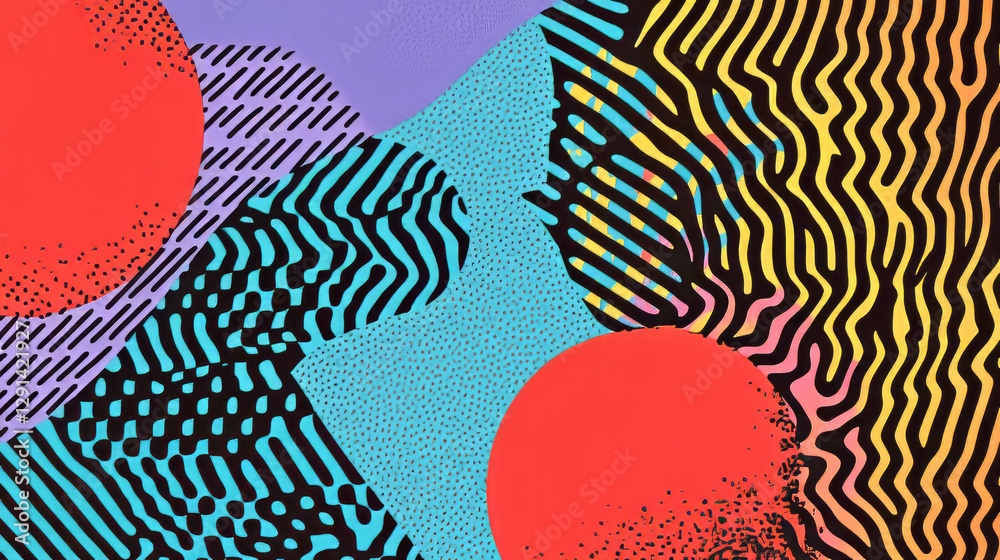 Poster Vibrant abstract background with striped and zigzag patterns for creative design