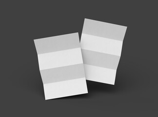 3d rendered image of a A4 sheet with parallel bends isolated on a dark grey background