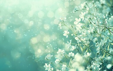Soft mint green gradient with tiny glowing white floral Easter touches Easter