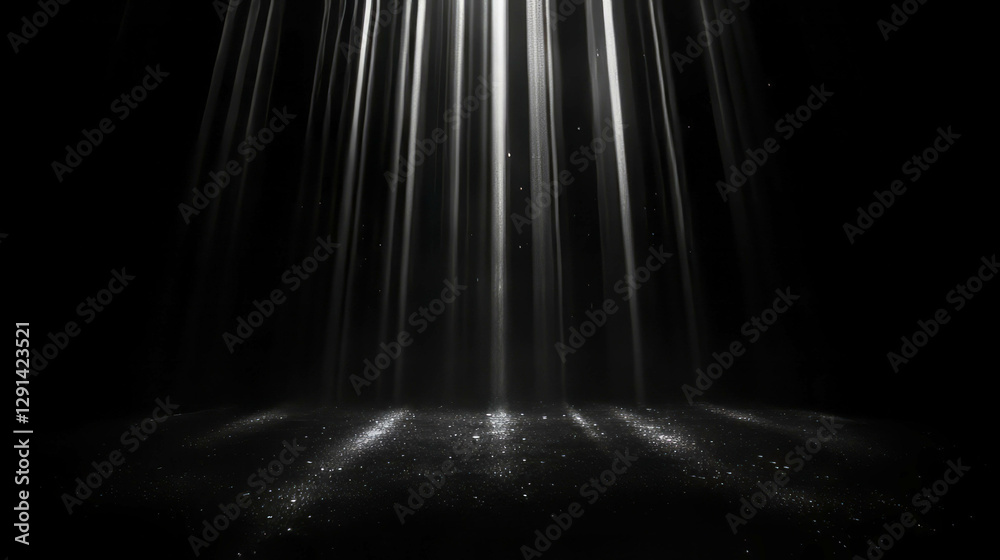 Poster radiant light pillars creating an ethereal atmosphere in a dark space