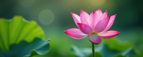 A delicate pink lotus blooms in the morning dew drops, delicate, morning, peaceful