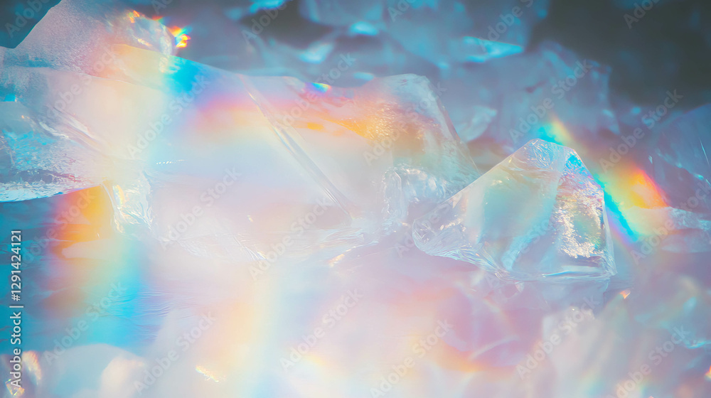Fototapete Sunlight refracting through ice creating colorful spectrum background for nature design