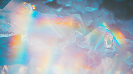 Naklejka premium Sunlight refracting through ice creating colorful spectrum background for nature design