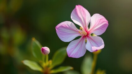 Fototapeta premium A solitary white flower showcases its delicate pink hues, floral, bloom