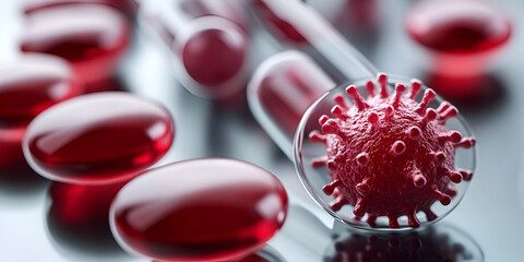 Virus Cell and Red Blood Cells | Medical Health Concept
