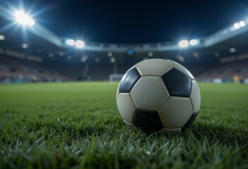 Fototapeta premium Soccer Ball on Field at Night Stadium