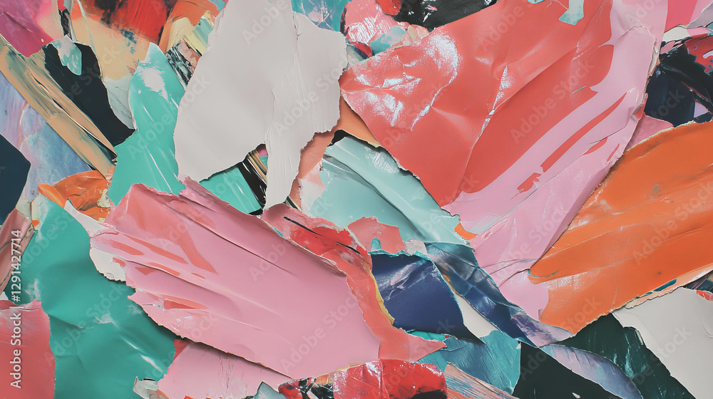 Poster Abstract torn paper background with overlapping colorful layers for creative design
