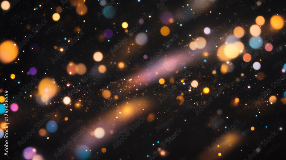 Poster Cosmic bokeh background with glowing spheres in deep space theme