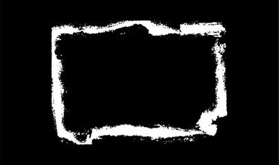 Grunge white frame, vector overlay paintbrush strokes rectangle border scratched rough edges, old textured chalk lines