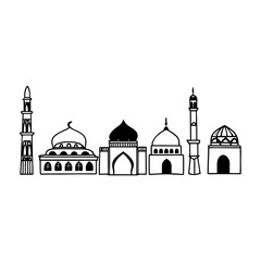 Islamic architecture slender minaret with arched windows,a domed structure with an ornate top.  