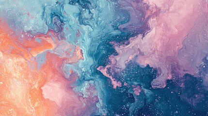 Abstract Fluid Art in Vibrant Colors of Blue and Pink Hues