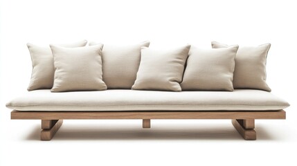Fototapeta premium Japandi Style Low Sofa on White Background