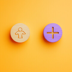Fototapeta premium Gender equality conceptual image. Male and female symbol on wooden circles on beautiful orange background.