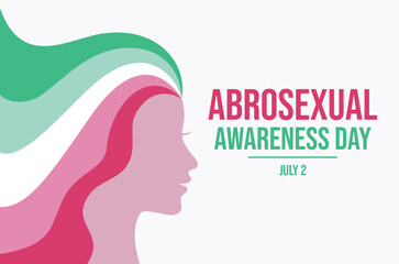 Abrosexual Awareness Day poster vector illustration. Female head in profile with long rainbow hair icon. LGBT abrosexual pride flag symbol. Template for background, banner, card. 2 July. Important day