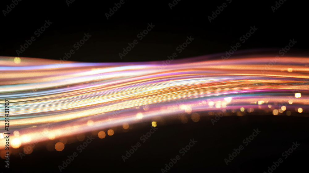 Poster abstract wave of warm light trails on dark background for creative design