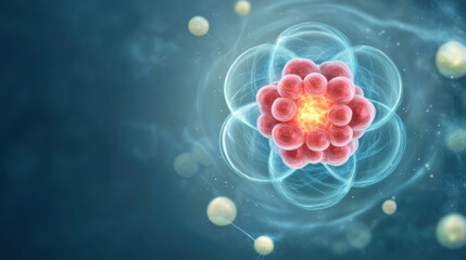 Obraz premium detailed illustration of atom with protons, neutrons, and electrons, showcasing its structure and energy. This vibrant image represents fundamental building blocks of matter