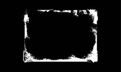Grunge messy white frame on black background, vector abstract paintbrush strokes rectangle border scratch textured lines