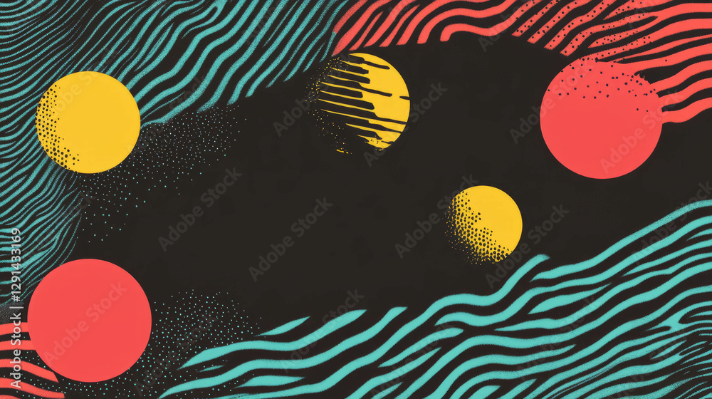 Poster abstract design with wavy lines and polka dots for modern visual art decor