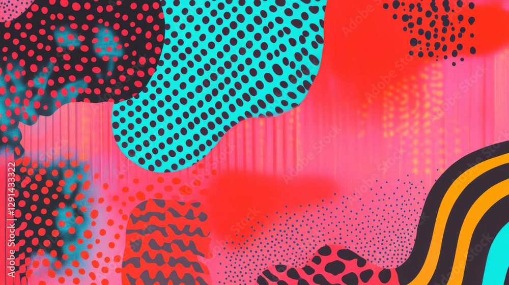 Poster Vibrant abstract background with wavy lines and polka dots for artistic design