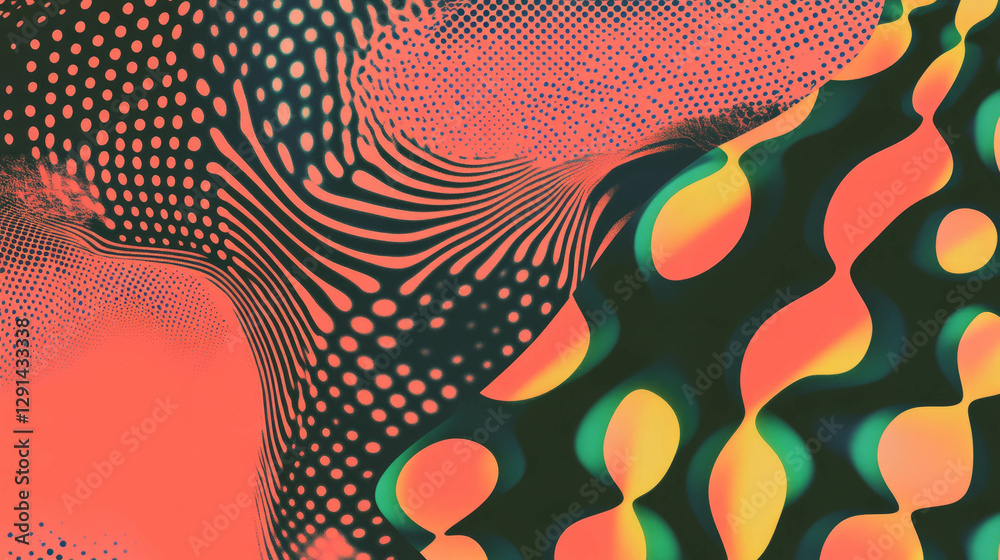 Poster vibrant abstract design with wavy lines and polka dots for modern art projects