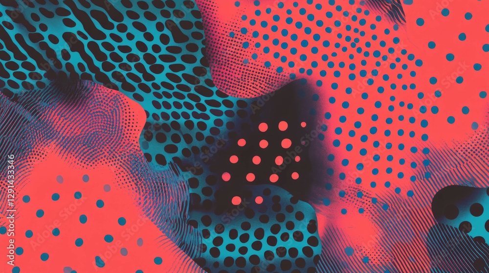 Poster Abstract vibrant pattern with wavy lines and polka dots for creative design