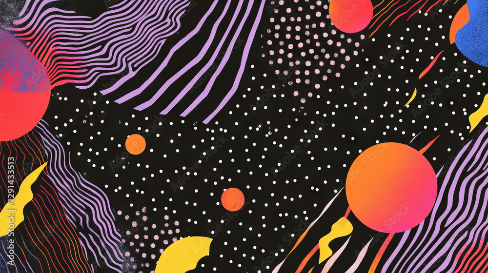 Poster Abstract geometric art with wavy lines and polka dots for creative background design