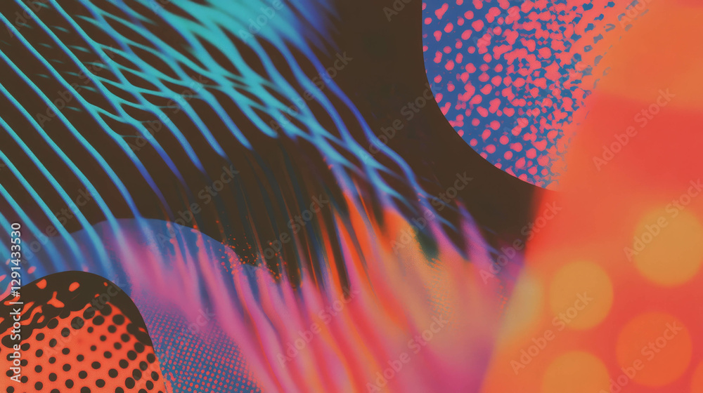 Poster Vibrant abstract background with wavy lines and polka dots in geometric design