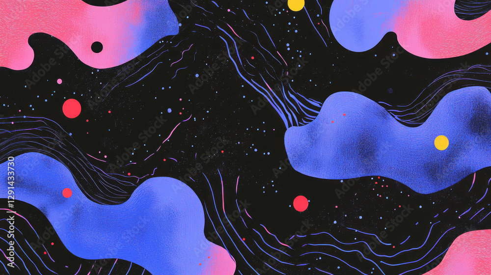 Aufkleber abstract wavy lines with colorful squiggles and dots on dark background for creative design