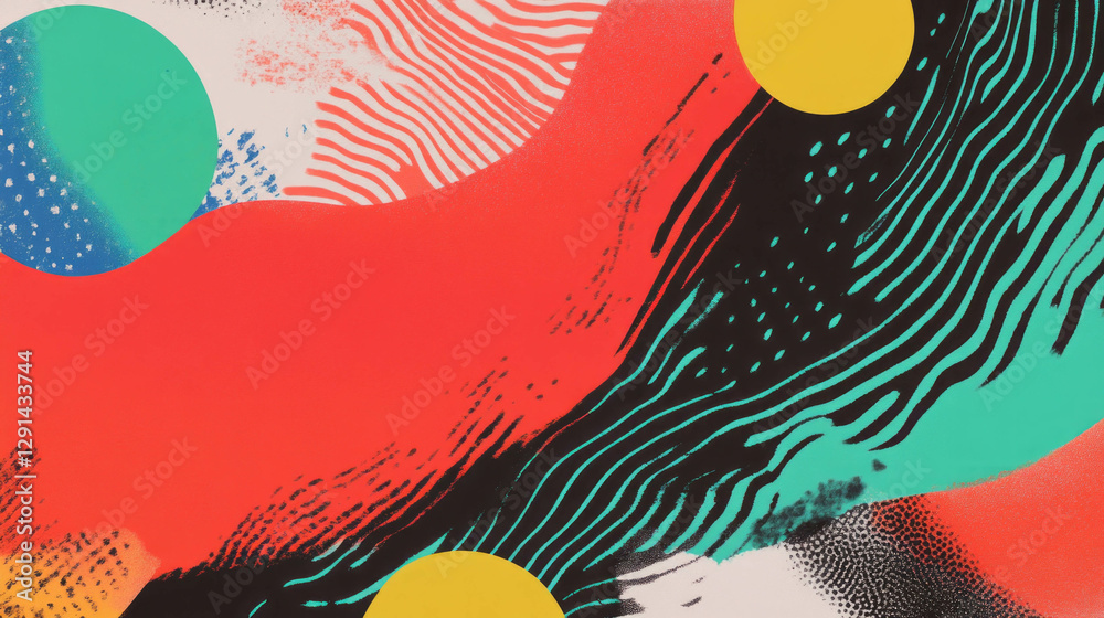 Aufkleber Vibrant abstract background with wavy lines and colorful dots for creative design