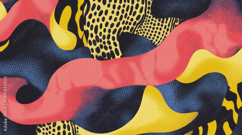 Poster vibrant abstract background with wavy lines, squiggles, and dots - perfect for modern design project