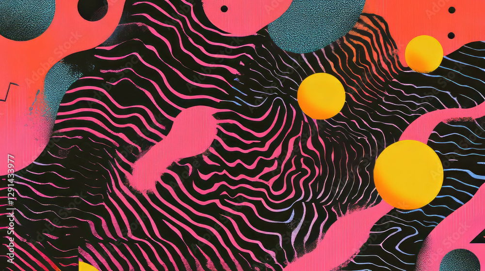 Poster vibrant abstract background with wavy lines and geometric shapes for creative design