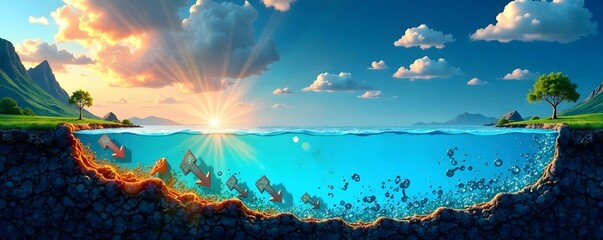  Arrows illustrate evaporation, condensation, precipitation, collection , green, water cycle