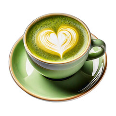 Cup of matcha latte with heart shape