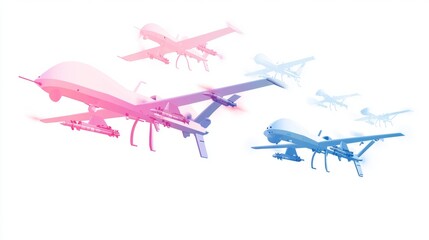 Pink And Blue Drones In Flight Abstract Illustration