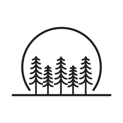 beach view sunrise sunset pine trees logo icon outline